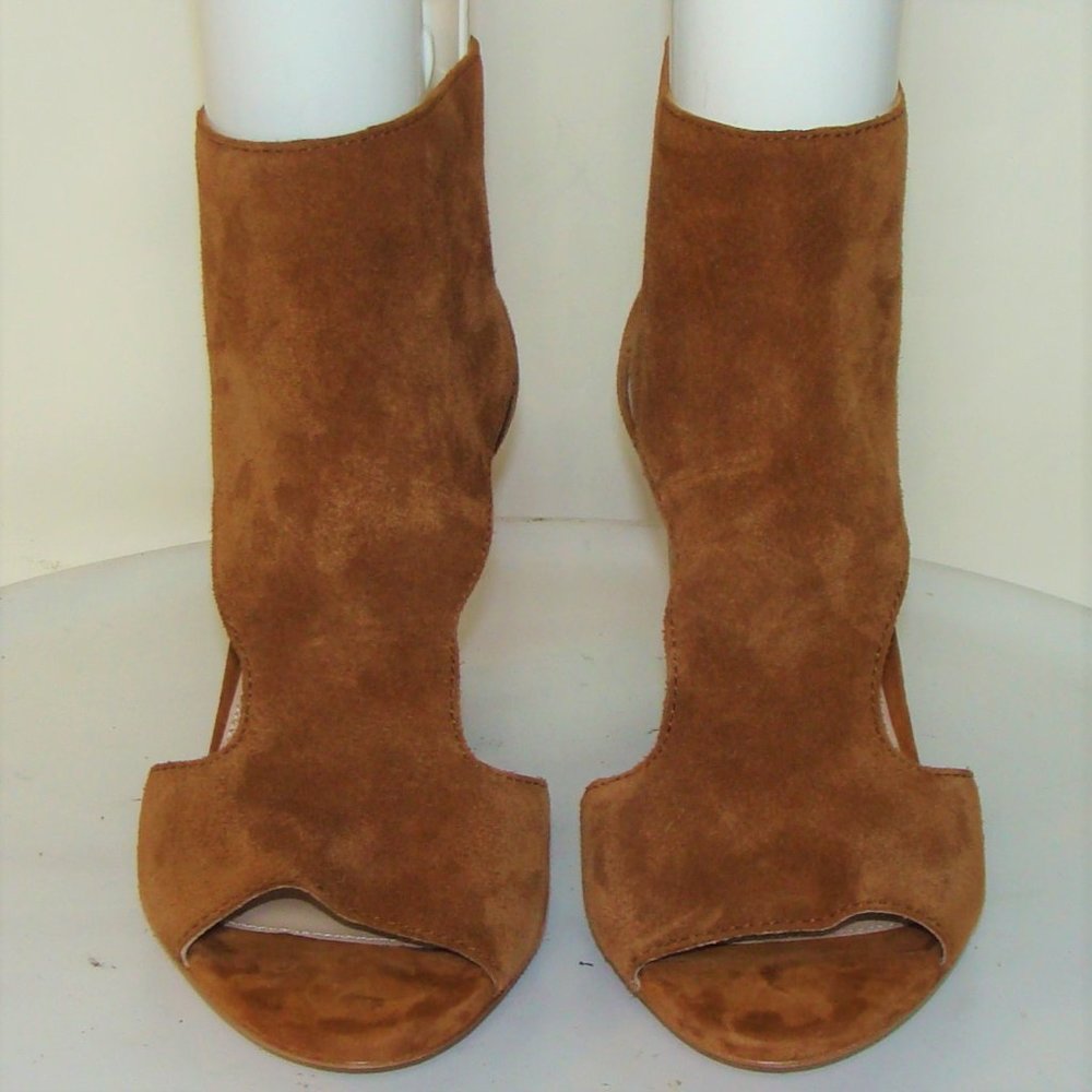NEW! PAIGE WOMENS TAN SUEDE PEEP TOE SHOES SIZE 10